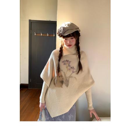 FA45562# 芝士日慵懒蝙蝠袖修身毛织衫秋冬女百搭温柔不规则米色毛衣套装 服裝批發女裝批發服飾貨源