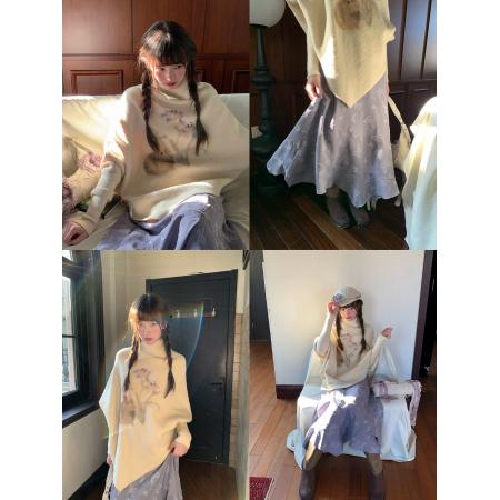 FA45562# 芝士日慵懒蝙蝠袖修身毛织衫秋冬女百搭温柔不规则米色毛衣套装 服裝批發女裝批發服飾貨源