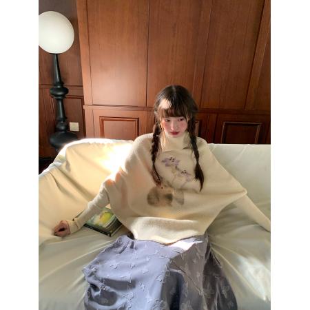 FA45562# 芝士日慵懒蝙蝠袖修身毛织衫秋冬女百搭温柔不规则米色毛衣套装 服裝批發女裝批發服飾貨源