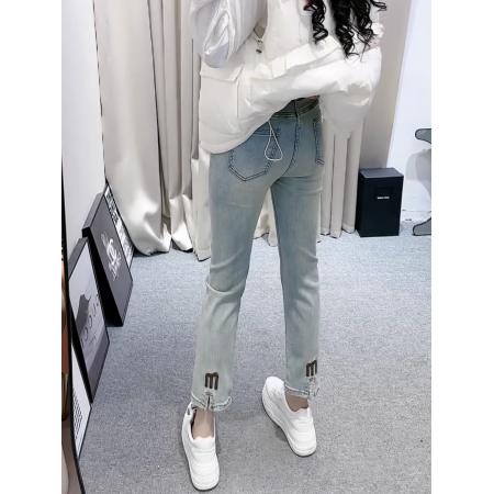 FA45569# 梨形身材微胖穿搭大码女装九分直筒烟管牛仔裤子女春季新款 服裝批發女裝批發服飾貨源