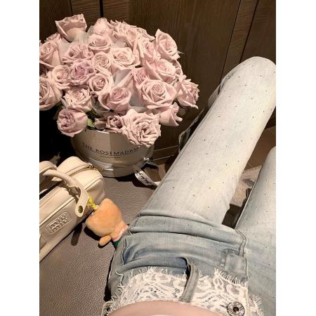 烫钻高腰牛仔裤女夏薄款微喇裤修身阔腿裤 服裝批發女裝批發服飾貨源