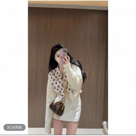 FA45582# 环保毛毛印花拼接毛衣袖短款百搭时尚外套 服裝批發女裝批發服飾貨源