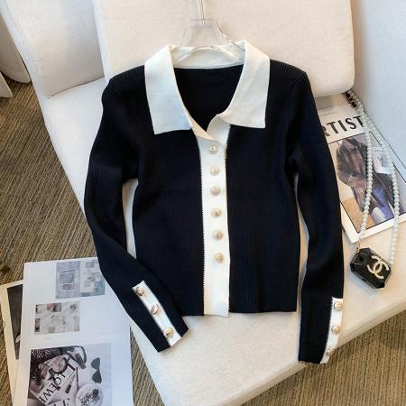 FA45603# 秋装新款设计感小香风别致气质翻领上衣针织衫女 服裝批發女裝批發服飾貨源