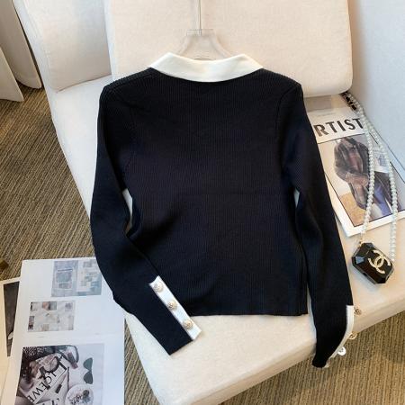 FA45603# 秋装新款设计感小香风别致气质翻领上衣针织衫女 服裝批發女裝批發服飾貨源