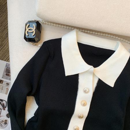 FA45603# 秋装新款设计感小香风别致气质翻领上衣针织衫女 服裝批發女裝批發服飾貨源