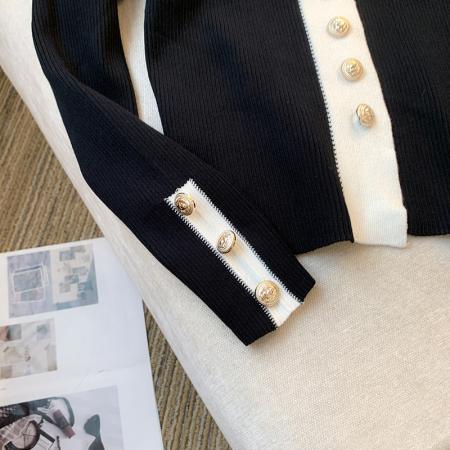 FA45603# 秋装新款设计感小香风别致气质翻领上衣针织衫女 服裝批發女裝批發服飾貨源