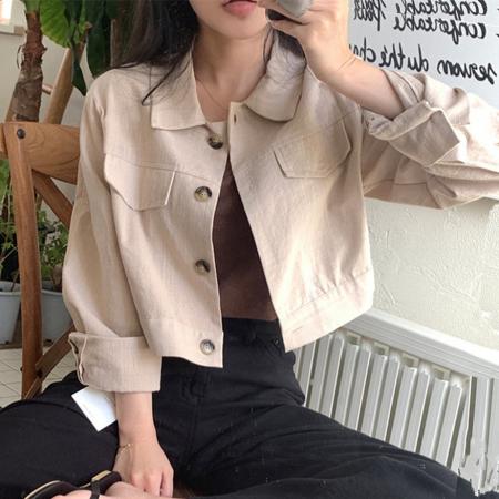 FA45605# POL领简约工装棉麻外上衣女秋新小个子显瘦显高短装休闲外套 服裝批發女裝批發服飾貨源