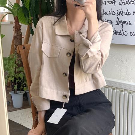 FA45605# POL领简约工装棉麻外上衣女秋新小个子显瘦显高短装休闲外套 服裝批發女裝批發服飾貨源