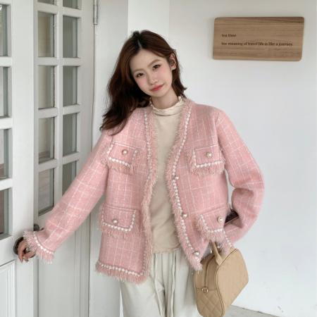 FA45609# 甜美小香风V领流苏外套女针织毛衣开衫仿水貂绒上衣 服裝批發女裝批發服飾貨源