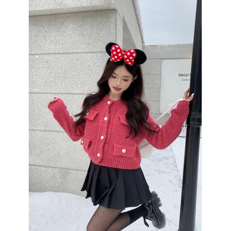 FA45610# 树莓红法式小香风开衫毛衣女新款颗粒毛毛加厚外套 服裝批發女裝批發服飾貨源