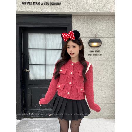 FA45610# 树莓红法式小香风开衫毛衣女新款颗粒毛毛加厚外套 服裝批發女裝批發服飾貨源