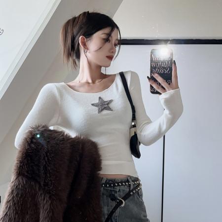 FA45611# 罗纹德绒高弹复古内搭长袖秋冬辣妹修身显瘦短款上衣潮 服裝批發女裝批發服飾貨源