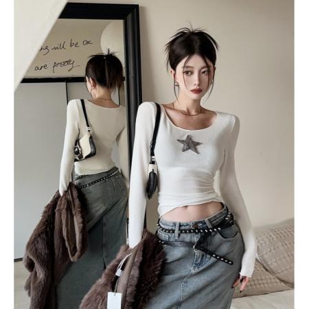 FA45611# 罗纹德绒高弹复古内搭长袖秋冬辣妹修身显瘦短款上衣潮 服裝批發女裝批發服飾貨源