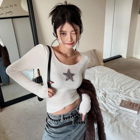 FA45611# 罗纹德绒高弹复古内搭长袖秋冬辣妹修身显瘦短款上衣潮 服裝批發女裝批發服飾貨源