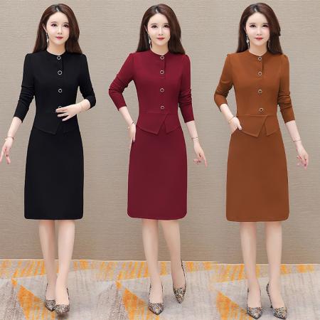 FA45612# 新款假两件长袖连衣裙女时尚洋气收腰显瘦中长款包臀裙子 服裝批發女裝批發服飾貨源