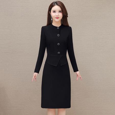 FA45612# 新款假两件长袖连衣裙女时尚洋气收腰显瘦中长款包臀裙子 服裝批發女裝批發服飾貨源