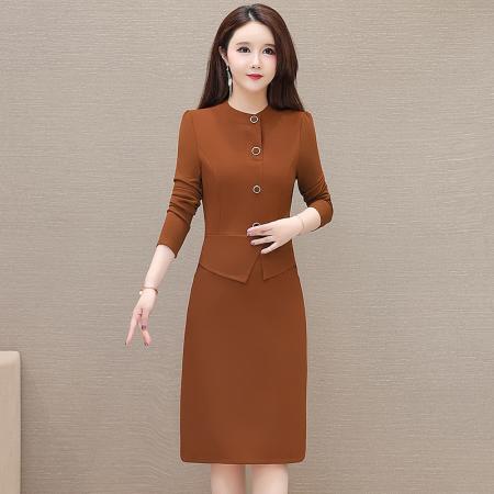 FA45612# 新款假两件长袖连衣裙女时尚洋气收腰显瘦中长款包臀裙子 服裝批發女裝批發服飾貨源