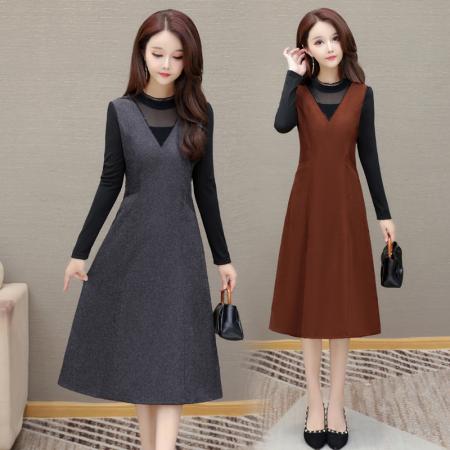 FA45617# 新时尚女装圆领连衣裙装中长款修身包臀铅笔裙春秋款 服裝批發女裝批發服飾貨源