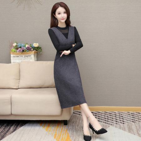 FA45617# 新时尚女装圆领连衣裙装中长款修身包臀铅笔裙春秋款 服裝批發女裝批發服飾貨源