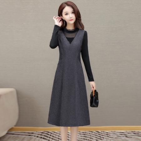 FA45617# 新时尚女装圆领连衣裙装中长款修身包臀铅笔裙春秋款 服裝批發女裝批發服飾貨源