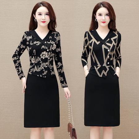 FA45619# 假两件长袖连衣裙女春季新款气质收腰减龄西装领裙子 服裝批發女裝批發服飾貨源
