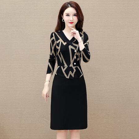 FA45619# 假两件长袖连衣裙女春季新款气质收腰减龄西装领裙子 服裝批發女裝批發服飾貨源