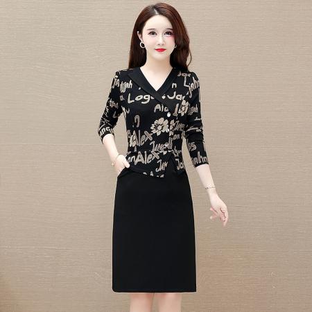 FA45619# 假两件长袖连衣裙女春季新款气质收腰减龄西装领裙子 服裝批發女裝批發服飾貨源