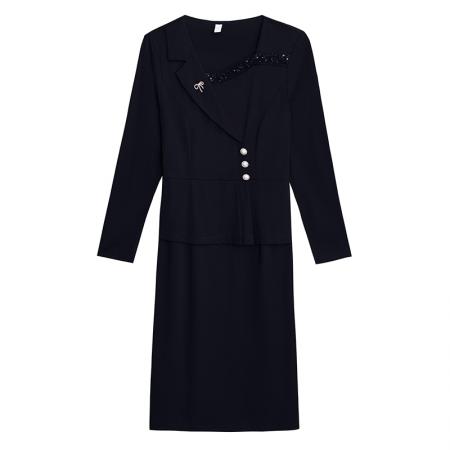 FA45623# 秋新款简约洋气亮片拼接西装领开叉包臀气质显瘦裙子 服裝批發女裝批發服飾貨源