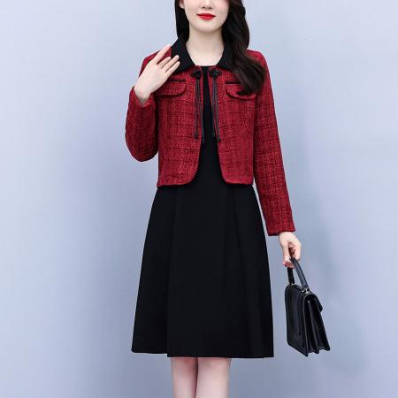 FA45625# 小香风复古套装时尚显瘦新款洋气大码女装两件套优雅有内衬 服裝批發女裝批發服飾貨源