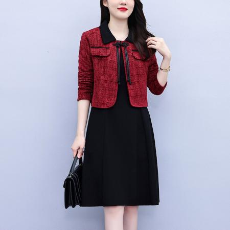 FA45625# 小香风复古套装时尚显瘦新款洋气大码女装两件套优雅有内衬 服裝批發女裝批發服飾貨源