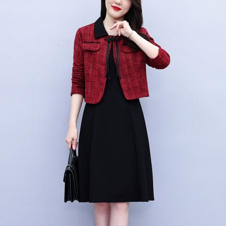 FA45625# 小香风复古套装时尚显瘦新款洋气大码女装两件套优雅有内衬 服裝批發女裝批發服飾貨源