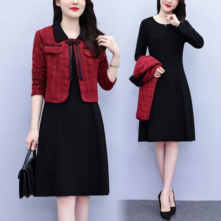 FA45625# 小香风复古套装时尚显瘦新款洋气大码女装两件套优雅有内衬 服裝批發女裝批發服飾貨源