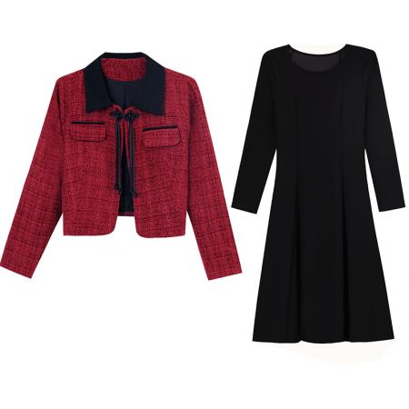 FA45625# 小香风复古套装时尚显瘦新款洋气大码女装两件套优雅有内衬 服裝批發女裝批發服飾貨源