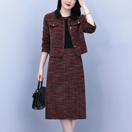 FA45626# 小香风复古套装时尚显瘦新款洋气大码女装两件套优雅有内衬 服裝批發女裝批發服飾貨源