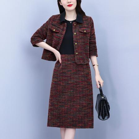 FA45626# 小香风复古套装时尚显瘦新款洋气大码女装两件套优雅有内衬 服裝批發女裝批發服飾貨源