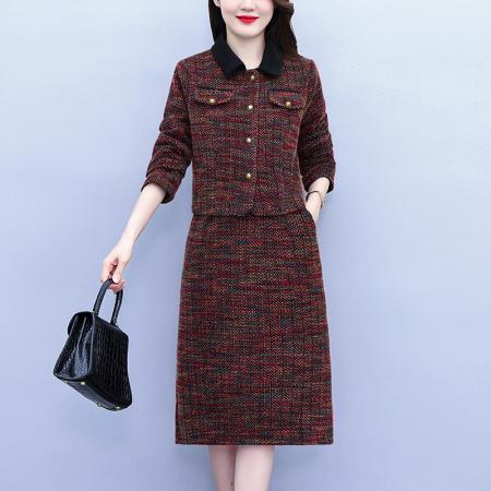 FA45626# 小香风复古套装时尚显瘦新款洋气大码女装两件套优雅有内衬 服裝批發女裝批發服飾貨源