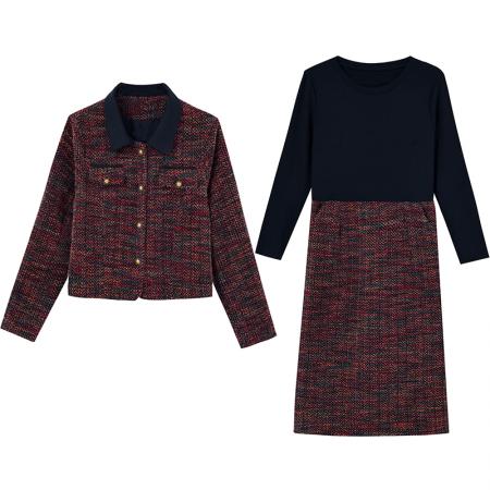 FA45626# 小香风复古套装时尚显瘦新款洋气大码女装两件套优雅有内衬 服裝批發女裝批發服飾貨源