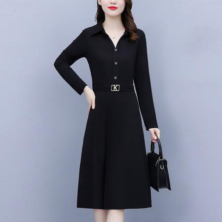FA45633# 大码女装胖mm长袖气质修身显瘦遮肚子时尚简约连衣裙 服裝批發女裝批發服飾貨源