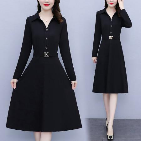 FA45633# 大码女装胖mm长袖气质修身显瘦遮肚子时尚简约连衣裙 服裝批發女裝批發服飾貨源