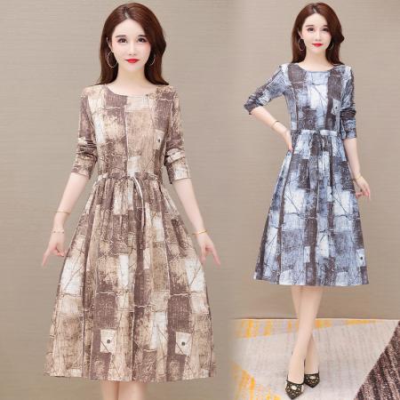 FA45638# 高端亚麻长袖棉麻连衣裙女秋装新款今年流行爆款收腰气质裙子 服裝批發女裝批發服飾貨源