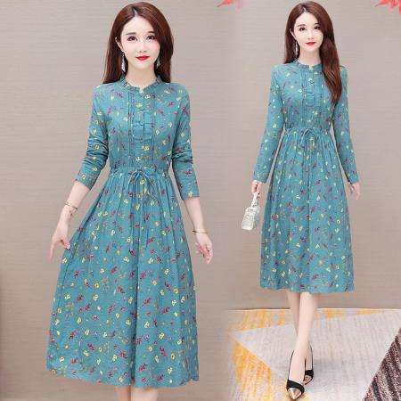 FA45640# 棉麻长袖连衣裙女春秋季新款高端气质名媛高级品牌全棉裙子 服裝批發女裝批發服飾貨源