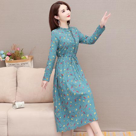 FA45640# 棉麻长袖连衣裙女春秋季新款高端气质名媛高级品牌全棉裙子 服裝批發女裝批發服飾貨源