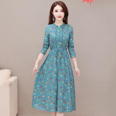 FA45640# 棉麻长袖连衣裙女春秋季新款高端气质名媛高级品牌全棉裙子 服裝批發女裝批發服飾貨源