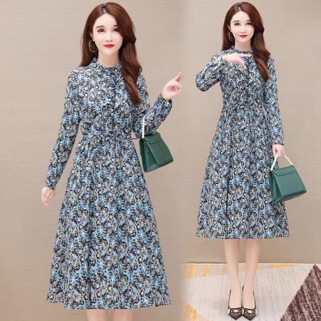 FA45641# 棉麻长袖连衣裙女春秋新款气质宽松显廋亚麻碎花裙子 服裝批發女裝批發服飾貨源