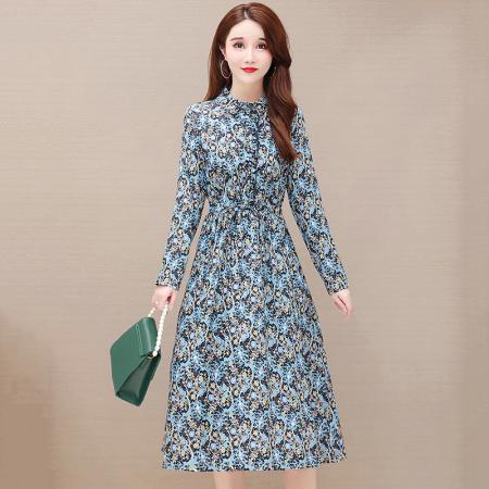 FA45641# 棉麻长袖连衣裙女春秋新款气质宽松显廋亚麻碎花裙子 服裝批發女裝批發服飾貨源