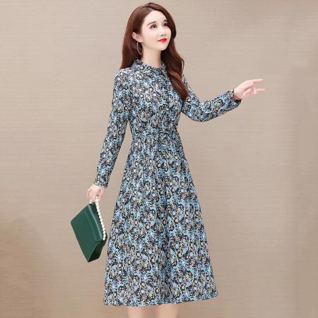 FA45641# 棉麻长袖连衣裙女春秋新款气质宽松显廋亚麻碎花裙子 服裝批發女裝批發服飾貨源