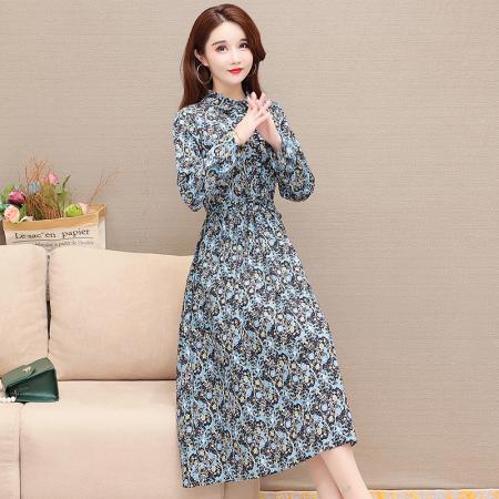 FA45641# 棉麻长袖连衣裙女春秋新款气质宽松显廋亚麻碎花裙子 服裝批發女裝批發服飾貨源