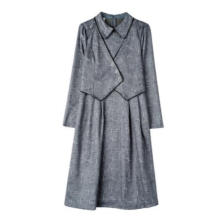 FA45646# 秋冬新款气质女人味修身显瘦连衣裙假两件裙子 服裝批發女裝批發服飾貨源