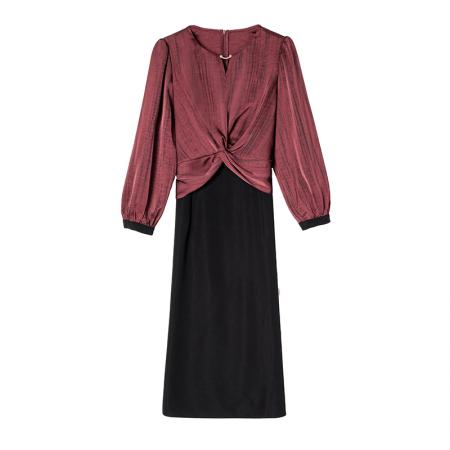 FA45647# 法式复古假两件连衣裙女早秋新款阔太太高贵洋气褶皱修身显瘦裙子 服裝批發女裝批發服飾貨源