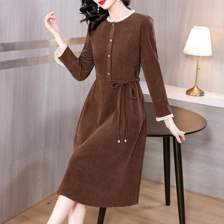 FA45649# 秋季新款女装设计感高端洋气连衣裙收腰显瘦遮肚子装裙子 服裝批發女裝批發服飾貨源